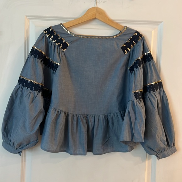 NWT RAGA Embellished Raglan-Sleeve Denim Top Size - XSMALL - Picture 2 of 9
